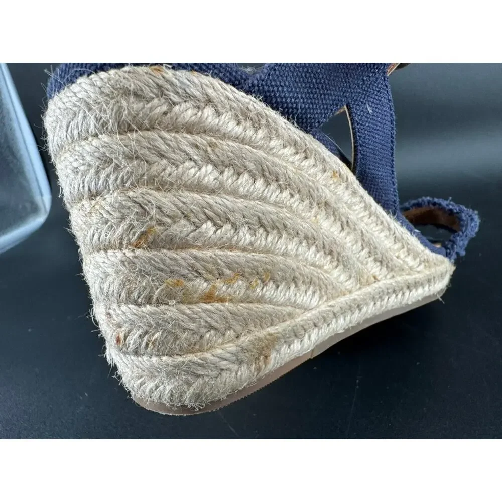 Lucky Brand Mindra Espadrille Wedge Sandals 7.5M Indigo Blue Canvas Frayed